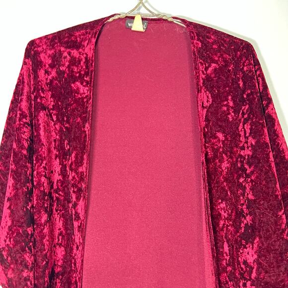 Vintage Y2K Wet Seal Burgundy Crushed Velvet Fringe Open Jacket Boho Chic Party - Picture 5 of 10